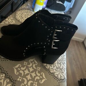 Black Ankle Boots with Silver Accents